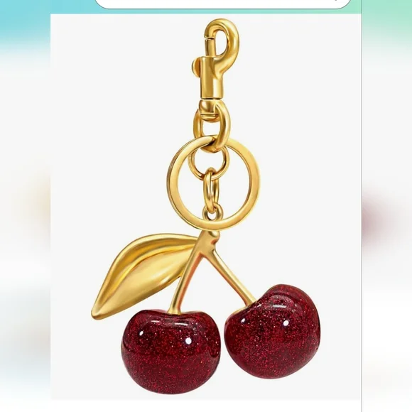 Cherry Bag charm/ Keychain with Gold Accents And Gold Leaf - Picture 3 of 3